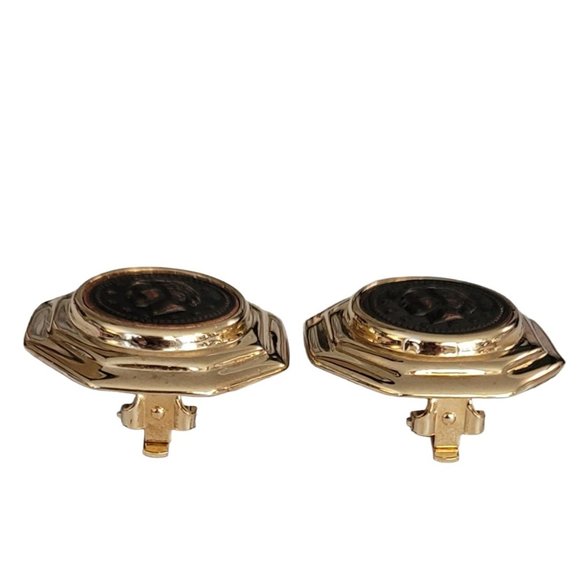 Gold Tone Copper Color Coin Face Clip On Earrings K652 - Picture 3 of 7